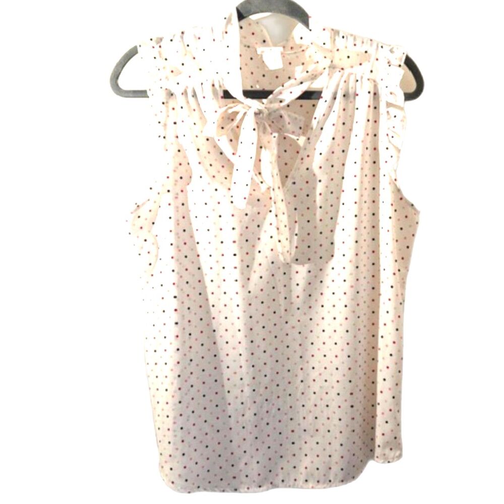 Trendy JS Polka Dot Blouse Size M Tie Neck Sleeveless Ruffle Top